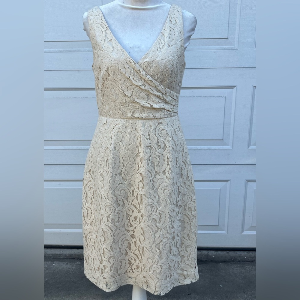J. Crew Womens cream Surplice Sleeveless Lace Pencil Dress Small